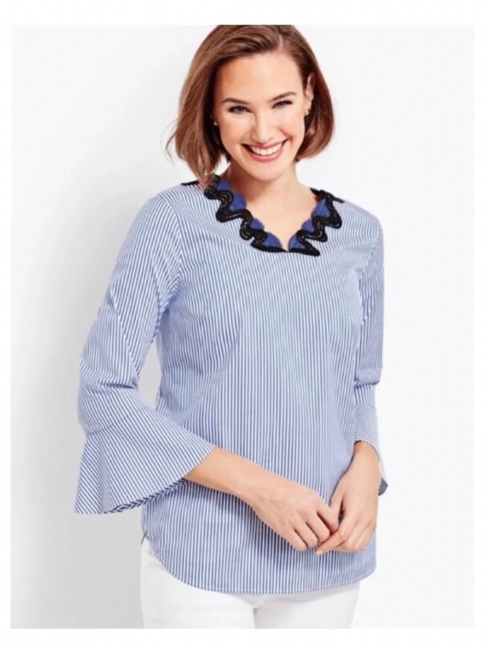 NWOT Talbots blue and white stripe top blouse XS S